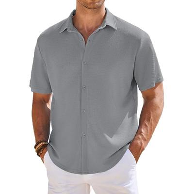 CbColebrook Men' Waffle Knit Textured ButtonDown Wrinkle Free Casual Shirts, Short Sleeves, Summer Beach Tops (In, Al