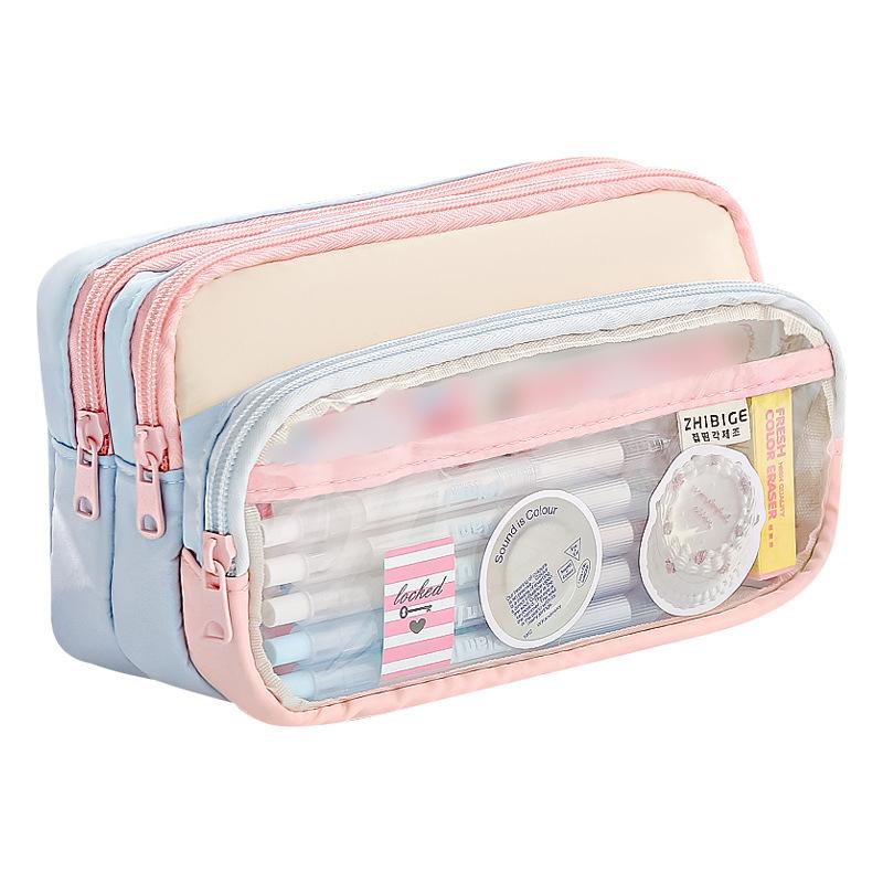 3 Compartments Pencil Bag Large Capacity Pen Pouch Desk Organizer School Supplies Home Office Stationery Storage Bag
