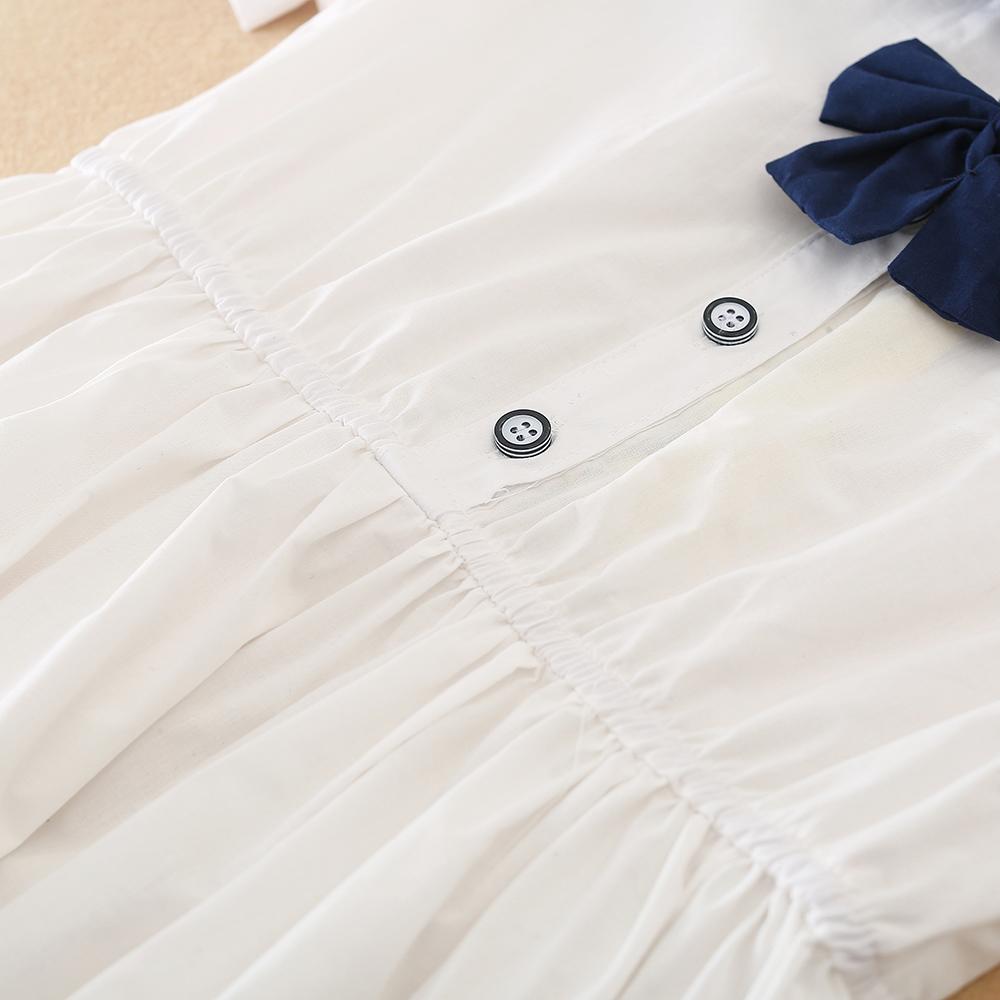Girls Dress 100% Cotton White Sailor Back To School Dress Suitable for 5-12 Years Old Girls Short Sleeved Summer Dresses