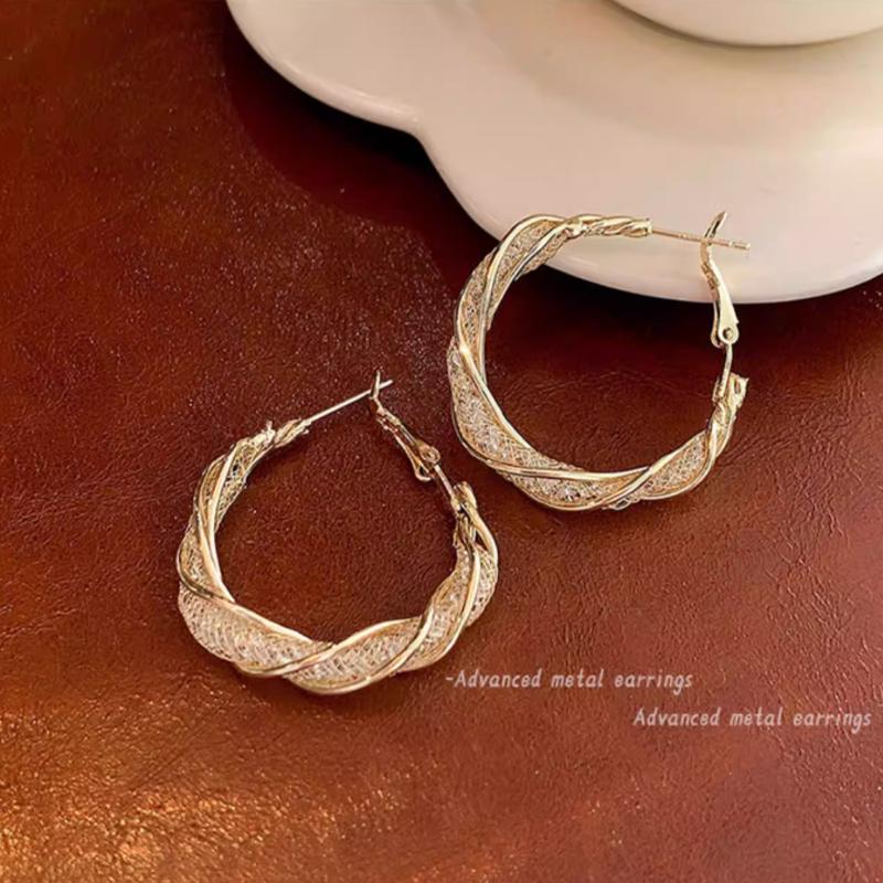 Light Luxury Circle Earrings Metal Super Flash Earrings Niche Cold Wind Earrings Women