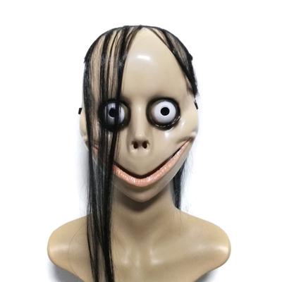 Halloween-Horror mit langen Haaren Mo Mo Maske Lustige Maske V-förmige Mundmaske mit Haaren Weibliche Geistermaske Rollenspiel Mo Maske Masken