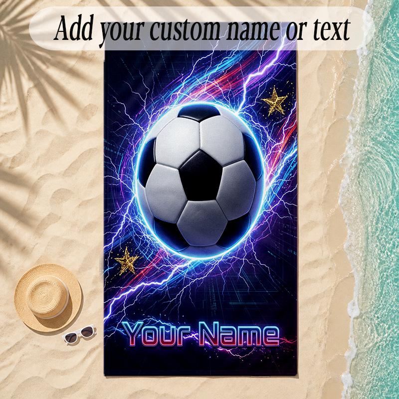 Soccer Theme Soft Beach Towel Personalized Custom Name Text Towel Portable for Beach Pool Travel
