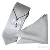 [Michiko London] Tie & Pocket Square Set, Silver Silk Tie, Made in Japan, for Weddings (04, free)