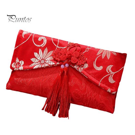 Chinese Red Envelope Embroidered Satin Cash Envelope Lucky Money Envelope Pocket for Wedding Spring Festival Banknotes Gift