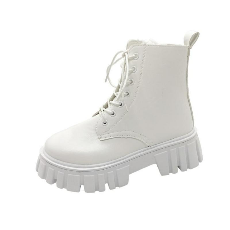 White New Women Ankle Boots  Autumn Winter Platform Zipper Women Punk Boots Thick Sole Lace Up Combat Booties Female Mujer