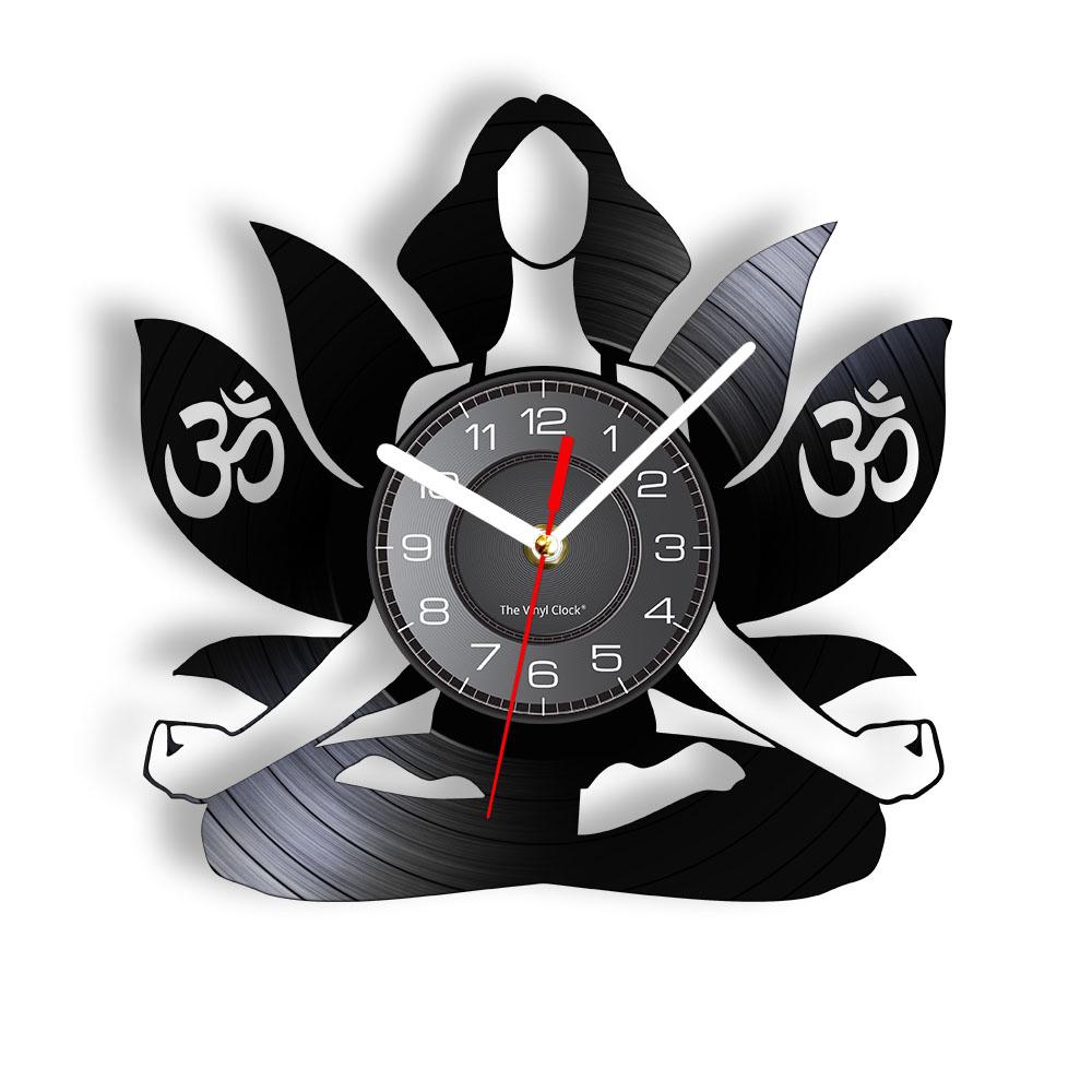 Om Yoga Studio Wall Clock Gymnastics Vinyl Record Wall Clock Zen Meditation Modern Design Decorative Clock Yogi Gift For Girl