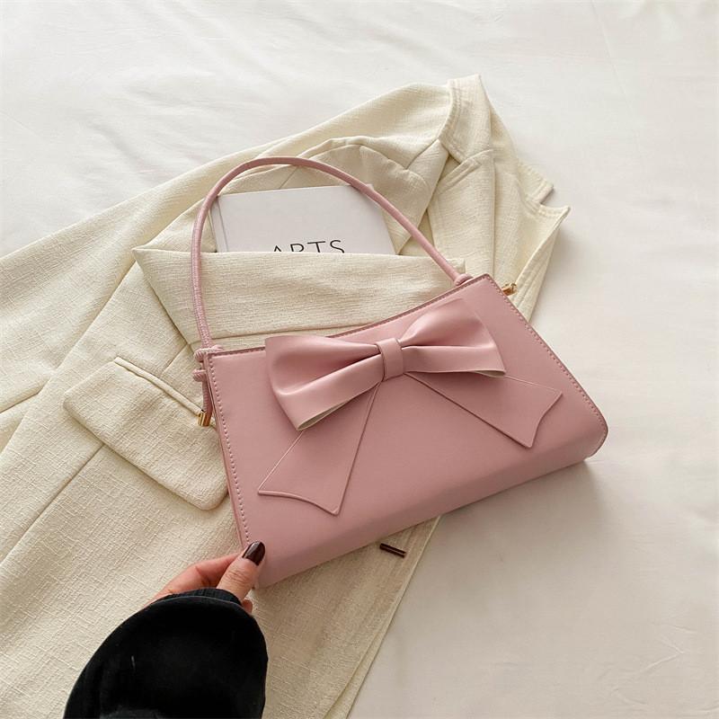 Sophisticated Bowknot Handbag For Women 2024 Summer Street Style Medium Crossbody Bag In Pu Leather