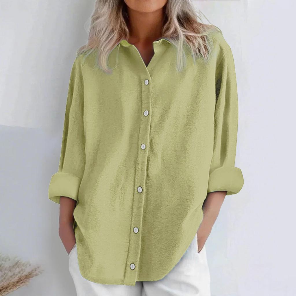 Women's Fashion Casual Solid Colour Cotton Button Cardigan Long Sleeve Top