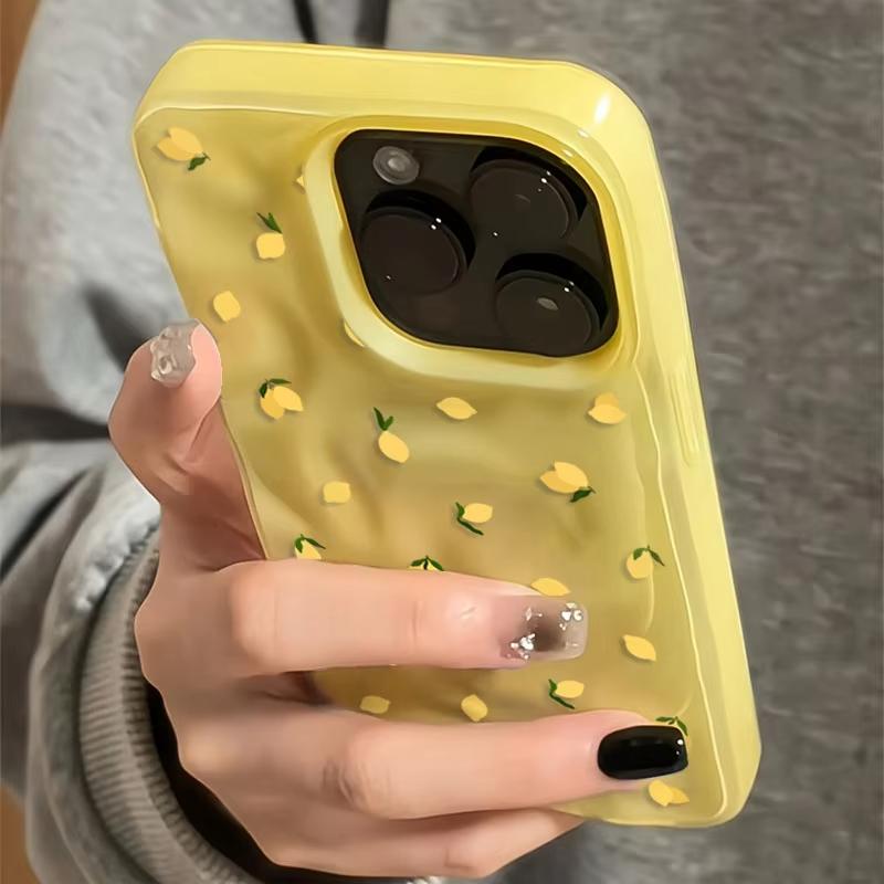 Yellow Lemon Shockproof Anti-Scratch Protective Case for iPhone 11 12 13 14 15 16 Pro Max 14 Plus Folds Texture Soft Funda Cover