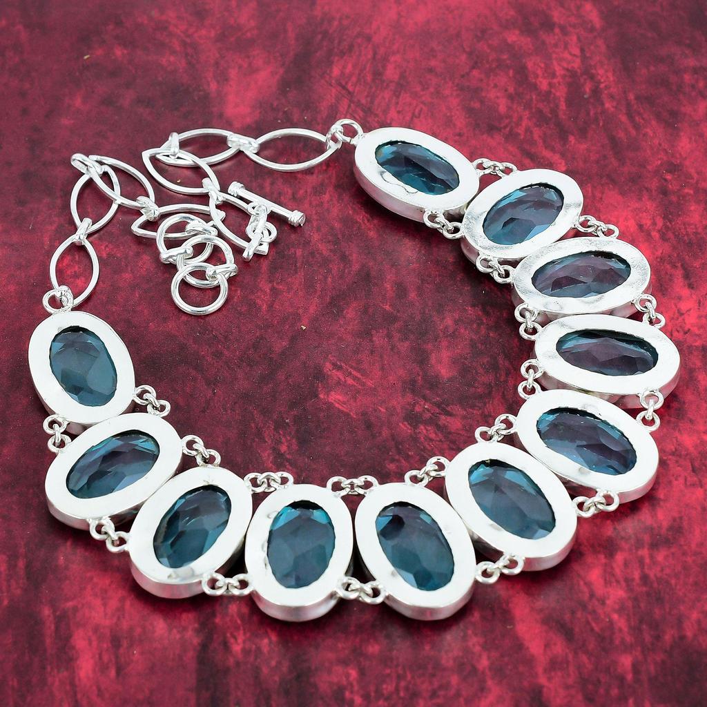 Swiss Blue Topaz Jewelry, 925 Solid Sterling Silver Necklace Handmade Gemstone Jewelry, Gifts For Wife Brand New Necklace