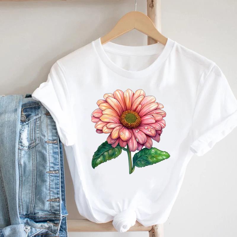 (Азиатский размер) Футболка Мода Женская милый цветок тренд милая Одежда Повседневный Топ Короткий рукав Футболка Принт Леди Женская Графические футболки