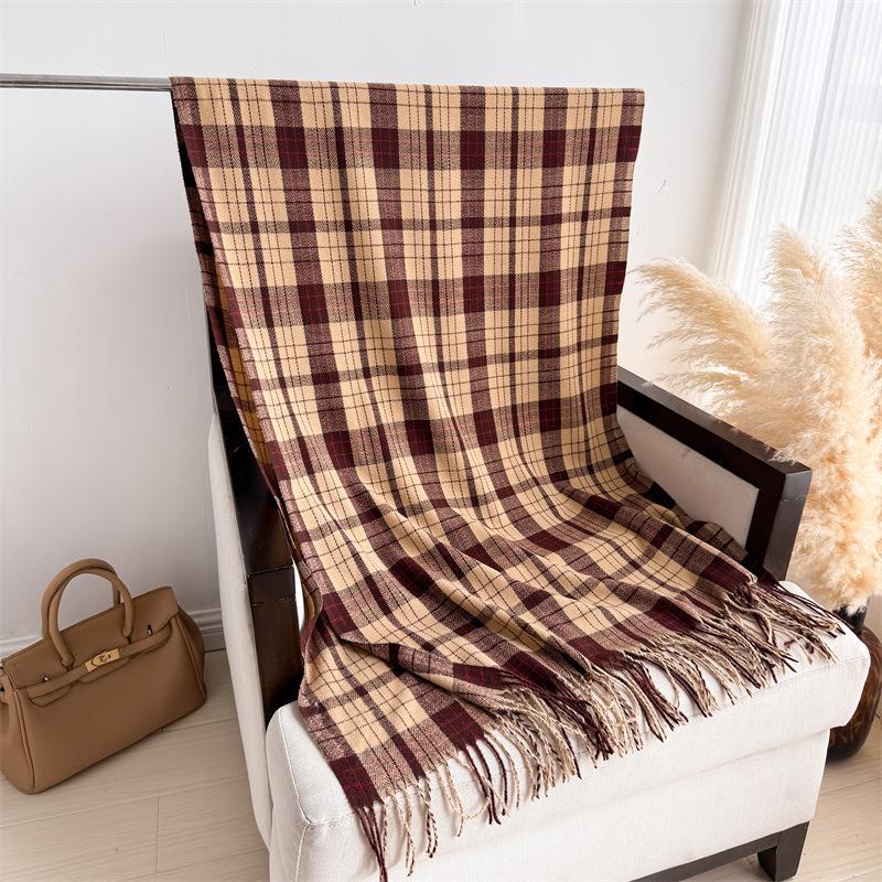 

Korea Style Imitation Cashmere Plaid Tassel Scarf Women Thickened Warm Winter Shawl Wrap Scarves Pashmina Foulard Bufanda 62x200cm