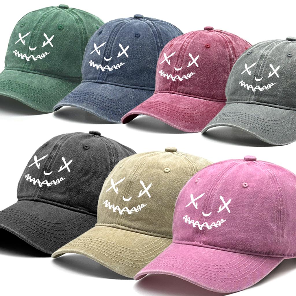 Unisex Adjustable Baseball Cap Smiling Face Hats For Woman Solid Color Washed Retro Snapback Caps Ideal Choice For Gifts
