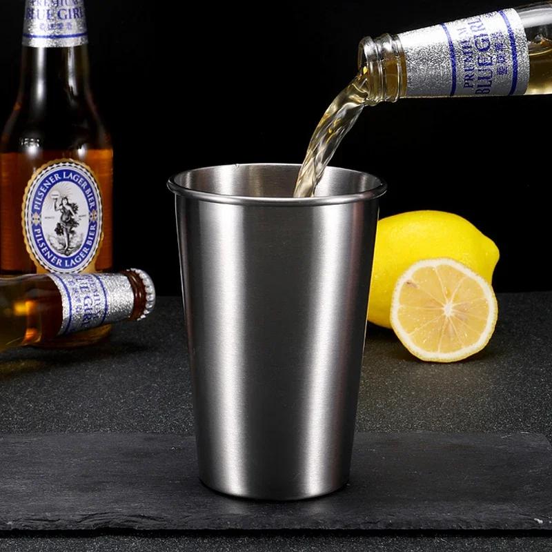 4Pcs Stainless Steel Pint Cups Beer Cup Tumbler Metal Outdoor Camping Cup Tea Coffee Mug Home Party Juice Soda Cups Drinkware