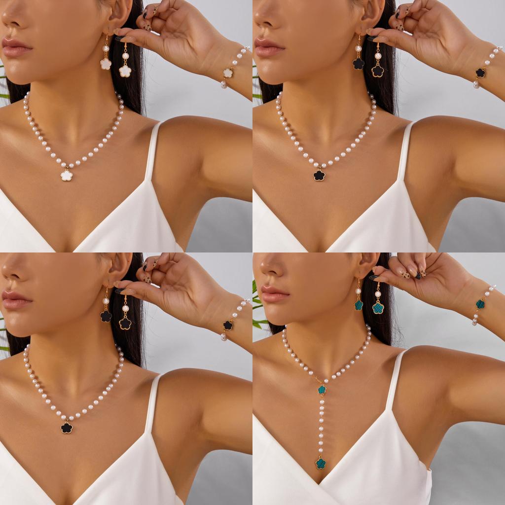 Geometric Flower Shape Jewelry Set With Pearl Pendant For Women Fashion Accessories