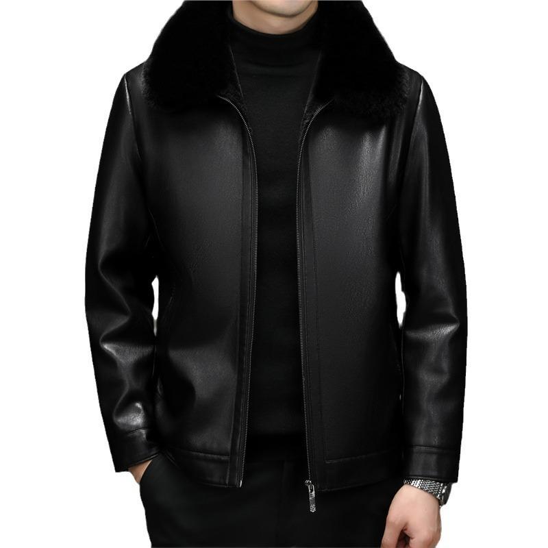 Leather jacket men's fur integrated fleece thickened dad clothing middle-aged and elderly leather jacket men's leather jacket