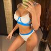 Splicing Mid Waist Bikini Female Swimsuit Women Swimwear Two-pieces Bikini Set Padded Bather Bathing Suit Swim Lady