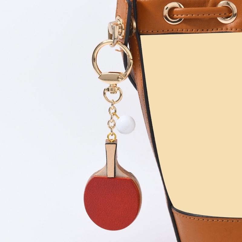 Table Tennis Paddle Keychain Retro Sports Charm with Leather-Look Finish, Gold-Tone Hardware for Daily Carry Use