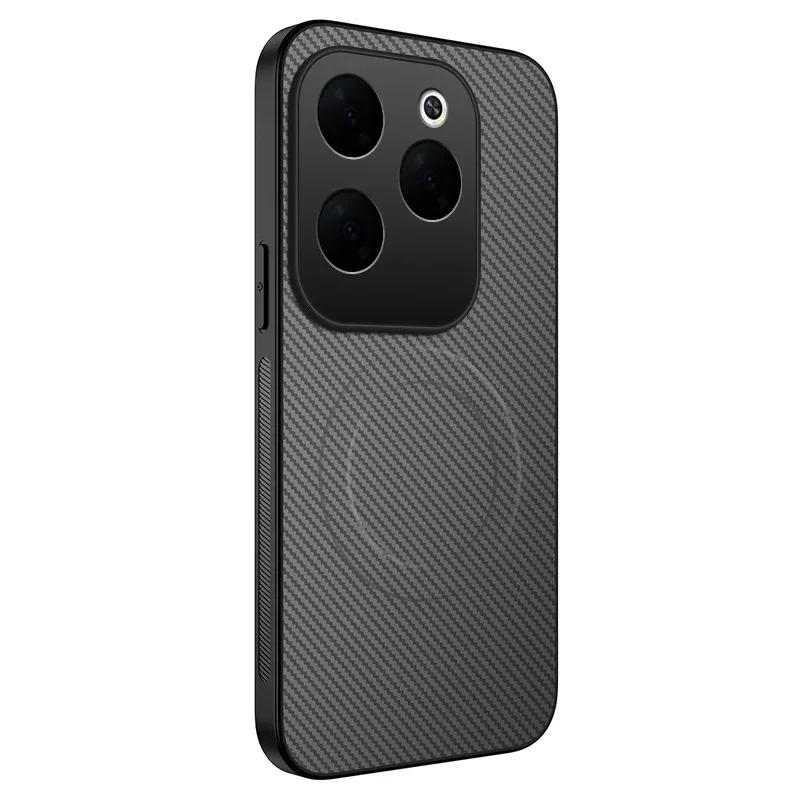 Carbon Fiber Texture Phone Case For Infinix HOT 40 Pro 40i Magnetic Wireless Charging Shockproof Matte Silicone Soft Cover Cases