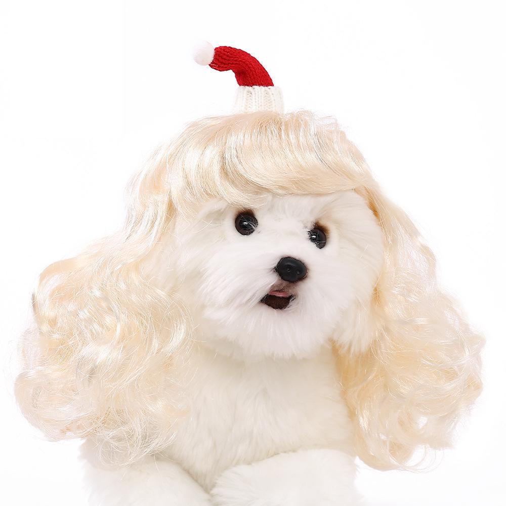 Christmas Pet Wigs: Long Curly Headdress for Cats & Dogs - Perfect for Holiday Parties and Role Play!