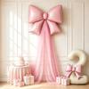 5-teiliges DIY-Schleifen-Geburtstags-Hintergrunddekorations-Ballonset Enthält 40 Zoll Cremeweiße Zahlen-Folienballons 0-9 Hellrosa Schleifen-Ballons mit