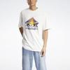 Reebok Camiseta Esportiva Casual de Gola Redonda e Manga Curta com Estampa de Letra, Corte Solto, Unissex, Tops Brancos HB9680