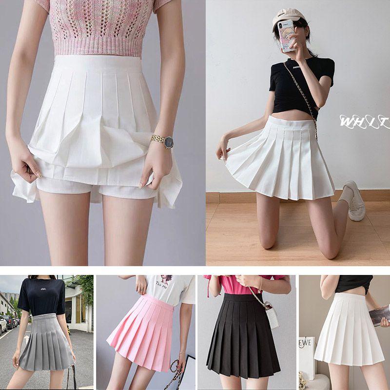 Stylish Women High Waist Pleated Skirt Featuring Comfortable Safety Shorts Inside