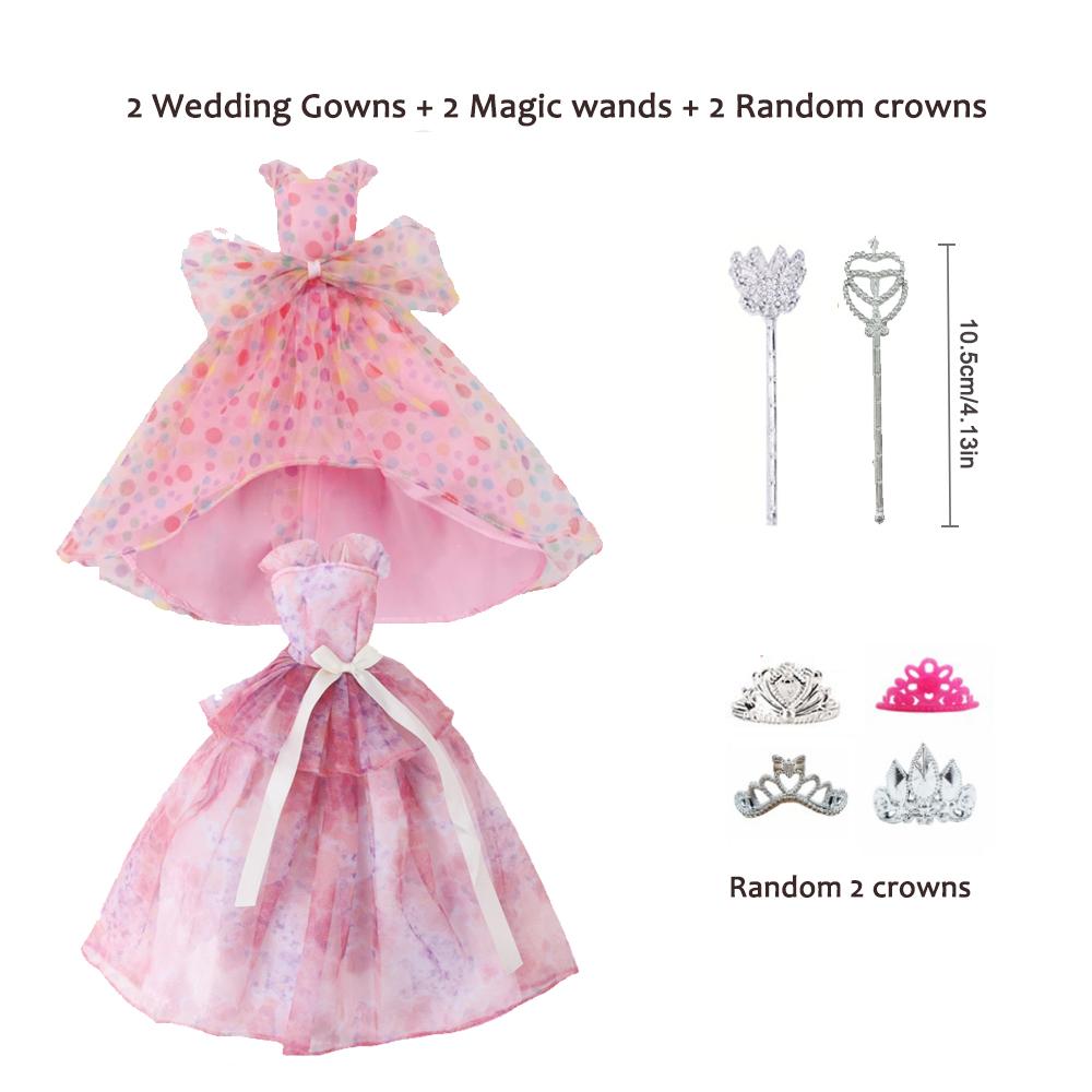 6pcs Doll's Wedding Gowns Evening Dress Set For 11.5in/30cm Dolls with 2 Magic Wand 2 Crowns Toy Princess Doll Fashion Clothes