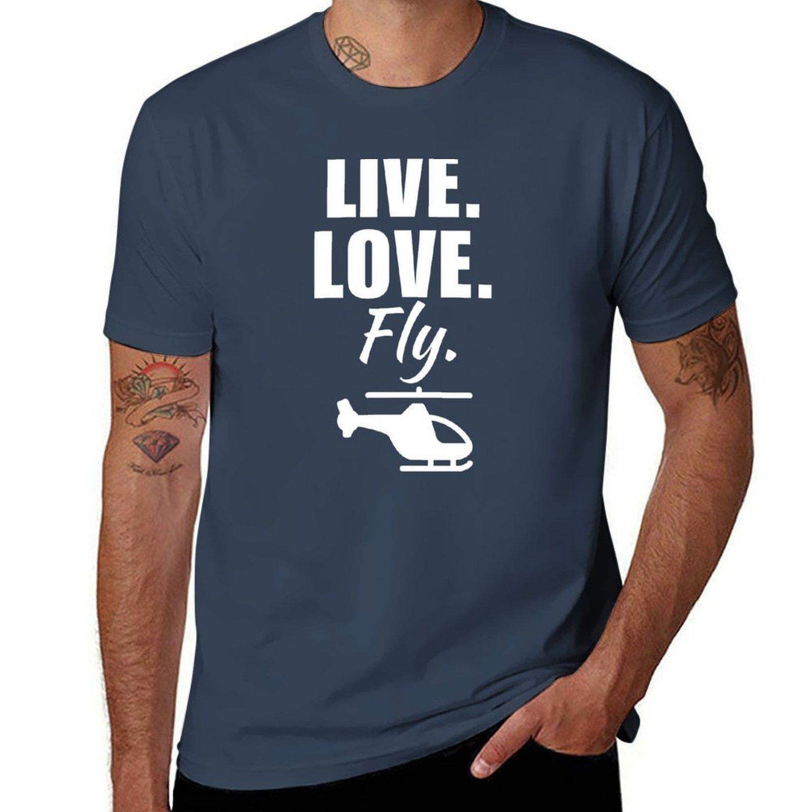 Live Love Fly Helicopter Or Chopper Pilot Tshirt Minimalist Casual Short Sleeve Top S
