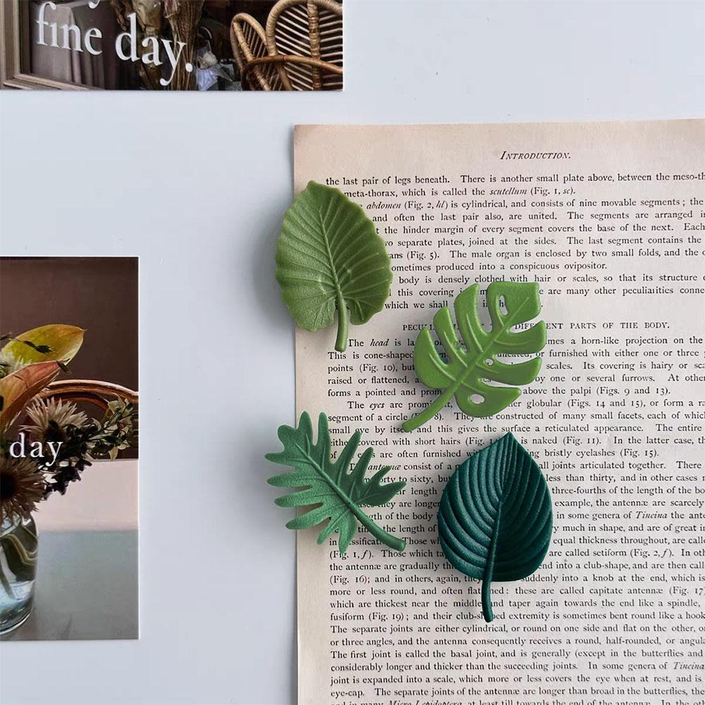 4pcs Personalized and Fun Green Leaf Plant Refrigerator Magnets Cute Creative Fridge Photo Message Magnet Decorative