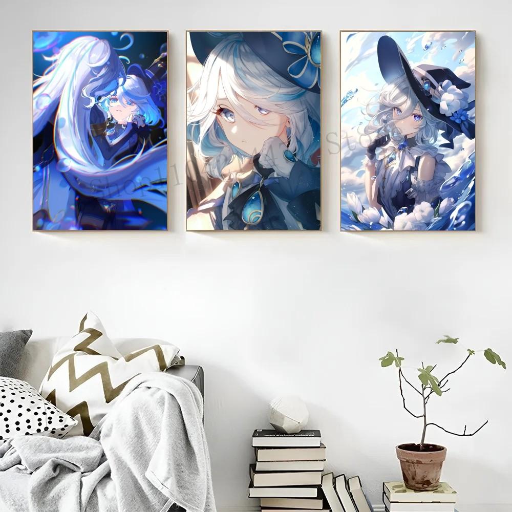 1pc Popular Anime Game Cute Girl Furina Genshin Impact Poster HD Posters Home Room Bar Cafe Decor Art Wall Painting Picture