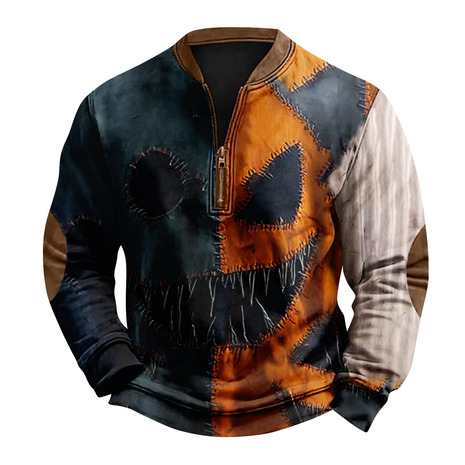 

Мужская повседневная модная рождественская принтованная толстовка без капюшона, широкая мужская свободная толстовка с капюшоном и воротником-стойкой M шафрановый