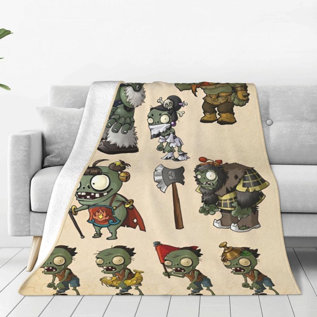 Game P-Plants-vs-Zombie Printed Warm Blanket Picnic Plush Throw Blanket Graphic Couch Chair Flannel Bedspread Sofa Bed Cover