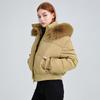 High waist big fur collar hooded short cotton jacket women's autumn and winter new down cotton jacket thin jacket