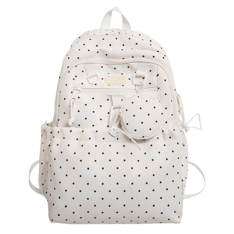 Women's Wave Point Print Backpack Junior High School Student Schoolbag Large Capacity Backpack with Coin Purse