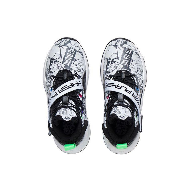 Li Ning Kids Basketball Series Shock Absorption Rebound Letter Print Mid-Top Basketball Shoes Kids basketball shoes Black White YKBS078-11