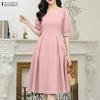 ZANZEA Women Casual Square Collar Summer Half Sleeve Dress