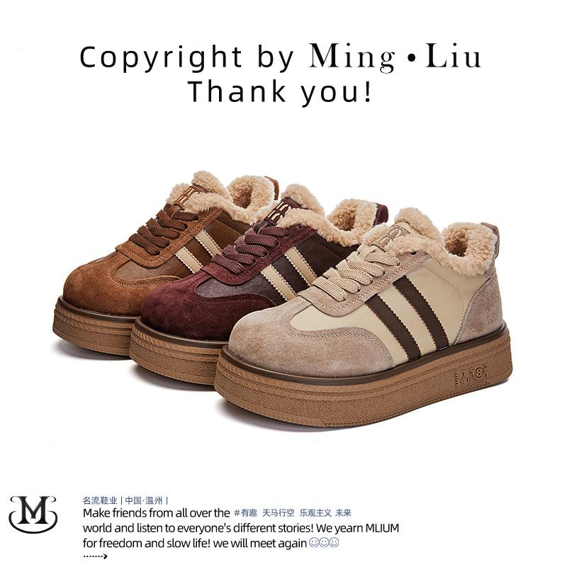 New leather Forrest Gump shoes 2025 winter women's retro German training shoes high-top women's shoes platform-soled versatile little white shoes wom