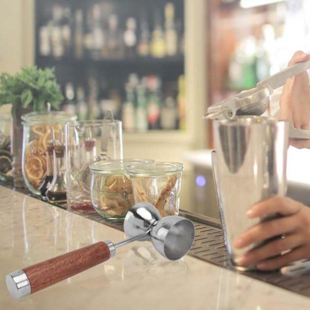 

Wood Handle Ounce Cup Stainless Steel Measuring Cup Double Head Cocktail Jigger Bartender Cocktail Jigger
