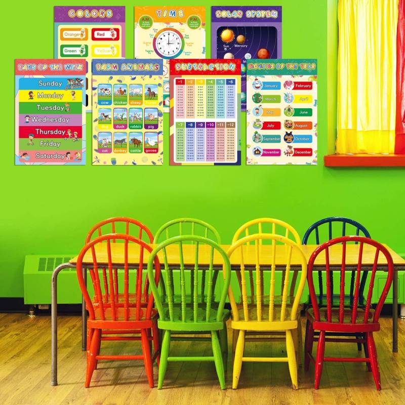 12 Pack Educational Posters Toddlers Kids Preschool Kindergarten Learning Charts for Classroom Home Alphabet Numbers Gift