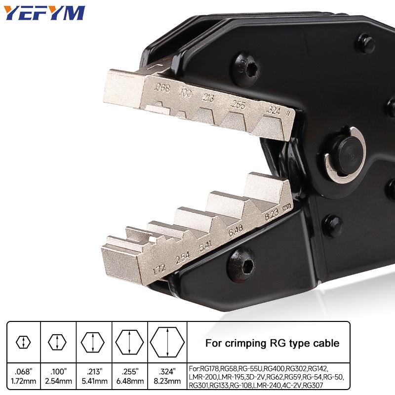 YF-L7 Hand-Powered Coaxial Ratchet Crimp Kit with 6 Replaceable Jaws Customizable Tool Sets for RG Cable RF Connectors