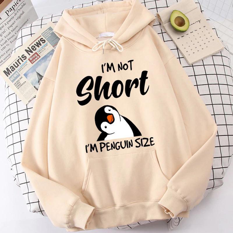 Popular Penguin I'm Not Short Printing Hoodies For Women Autumn Winter Sweatshirt Fashion Hooded Pullover Ladies Streetwear