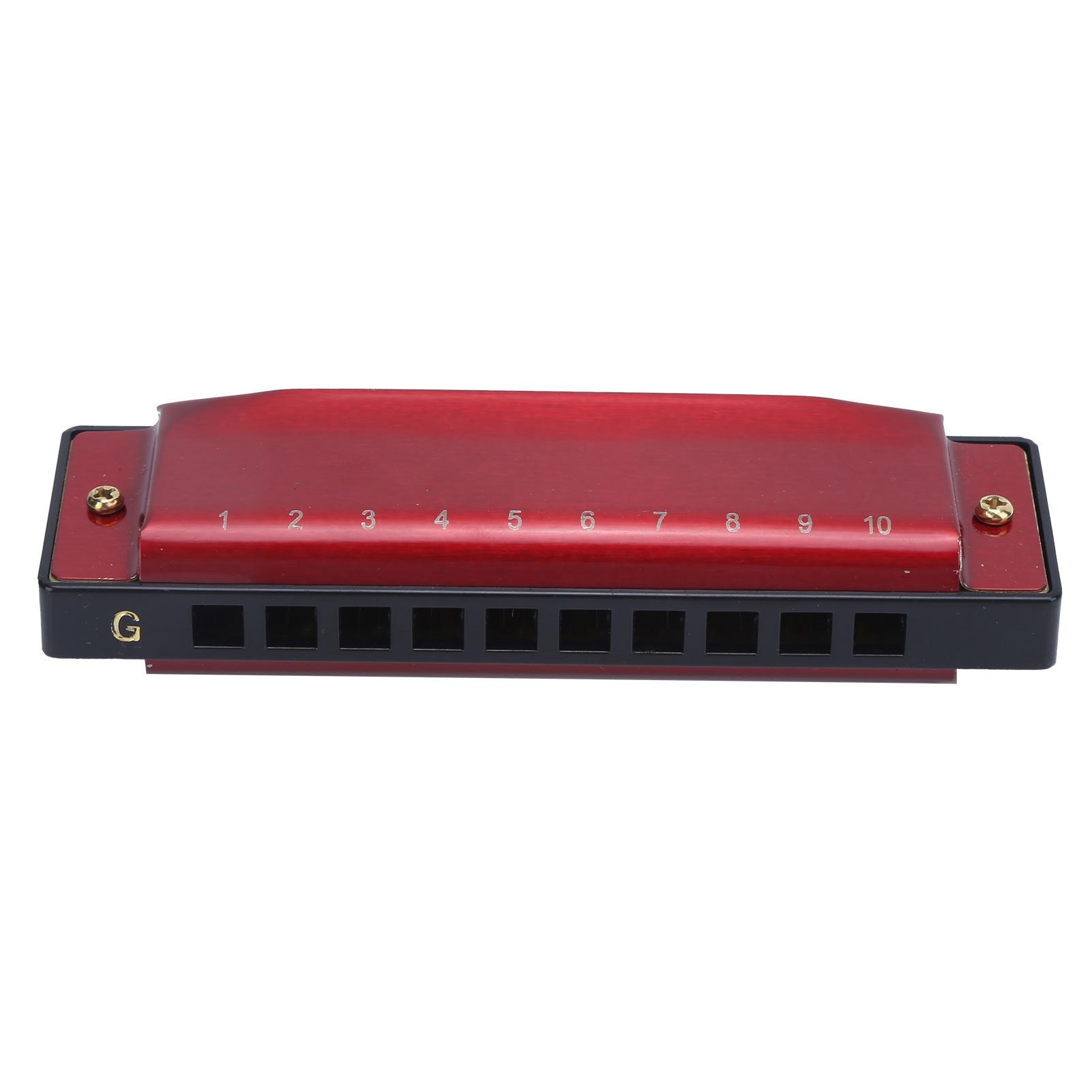 

Губная гармошка 10 отверстий 20 тонов тональность G играющий духовой музыкальный инструмент с коробкой тканью серебристый красный