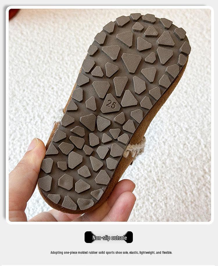 Girls' Winter Retro Fleece-Lined Non-Slip Birkenstock Loafers, Fashionable British Style