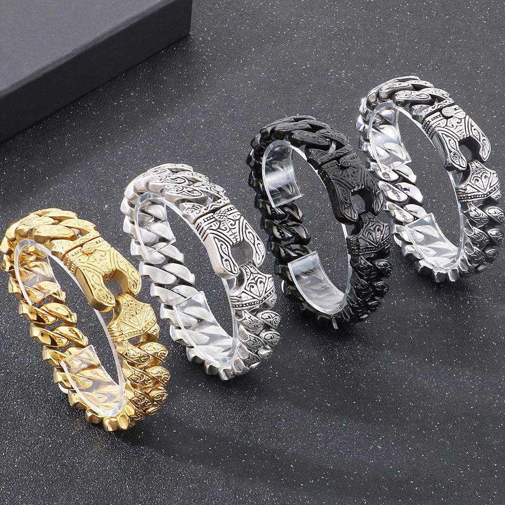 Brățară Cool Greu Solidă din Oțel Inoxidabil pentru Bărbați Masivă Lățime 20MM Lanț Stil Totem Brățări Moto pentru Bărbați 4 Culori Disponibile