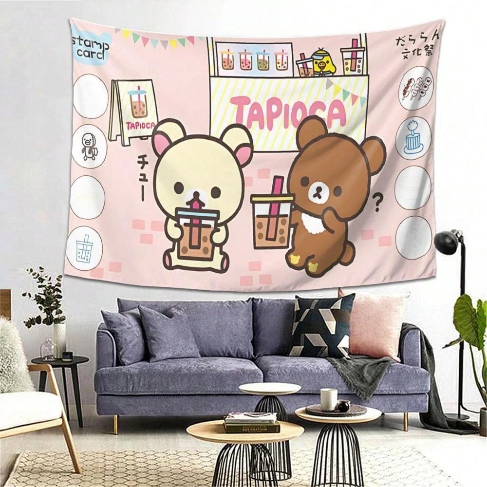 1pc Kawaii Bear Wall Hanging Polyester 2D Flat Print for Bedroom Cafe Japanese Character Art Great Festival Gift for Kawai