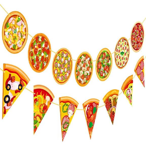 2pcs Pizza Party Banners Pizza Birthday Party Decorations Pizza Theme Cutout Bannes for Pizza Birthday Party Baby Shower Supplies