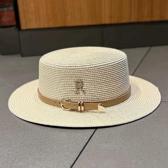 Women's Vintage Straw Hat with Adjustable Strap and Metal R Buckle for Beach and Outdoor Leisure