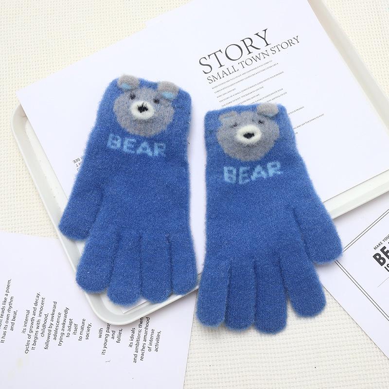 Children's Winter Warm Cartoon Gloves - Thickened, Five-Finger, Cute Rabbit & Little Bear Design, Cold-Proof for Boys & Girls