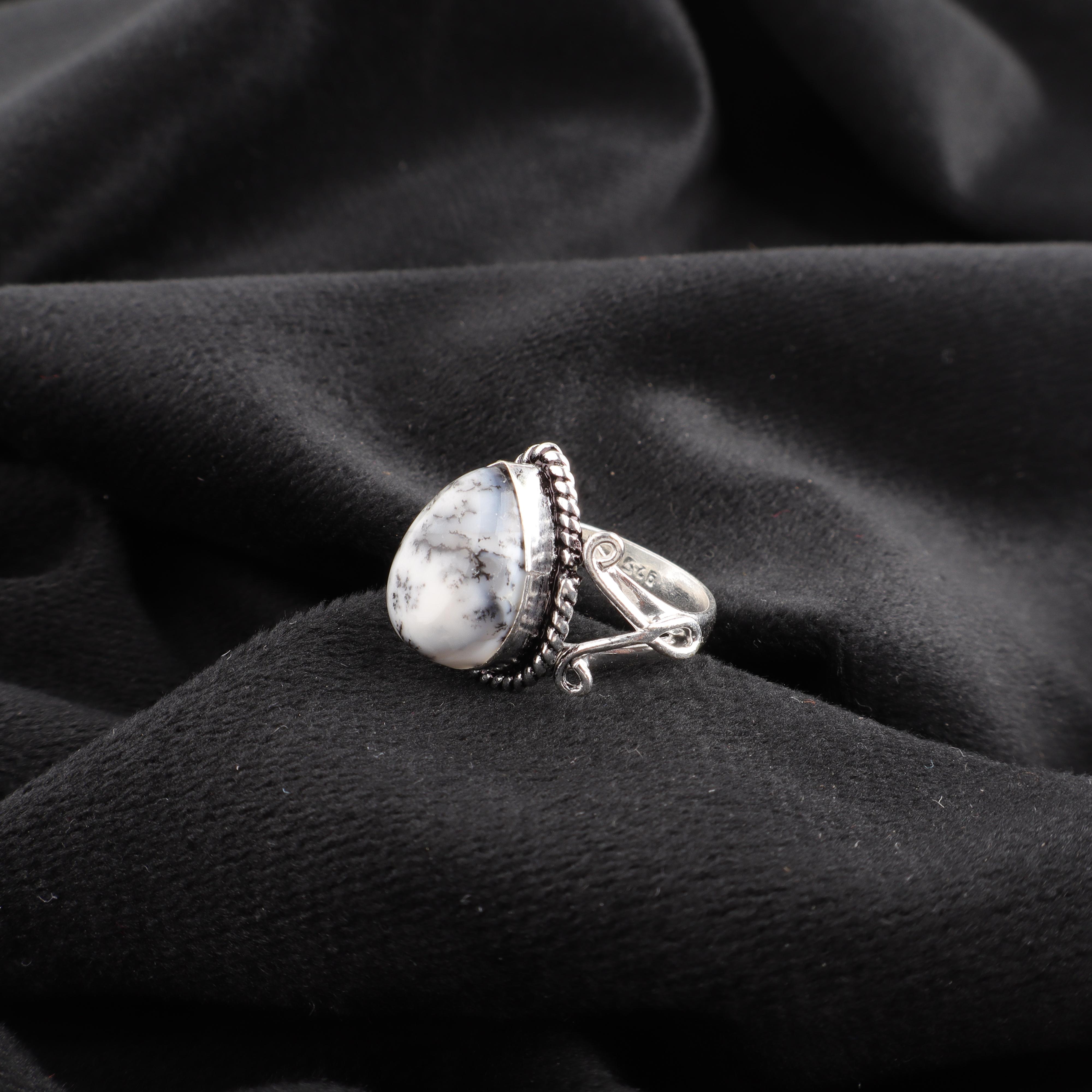 

Dendrite Opal, Ring Gemstone Jewelry, 925 Solid Sterling Silver Ring , Gift For Women Handmade Ring 12 синий